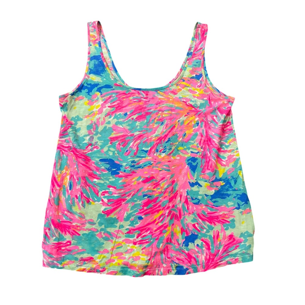 Lilly Pulitzer Small Kinsey Tank Vibrant Floral  Tropical Print 100% Pima Cotton